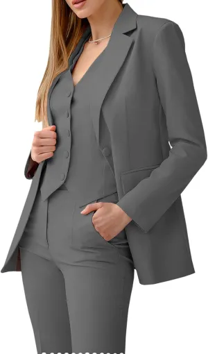 Women's 3 Piece Suit Double Breasted Slim Fit Vest Lady Business Suit Office Work Formal Two Button Blazer Suit Pants Set
