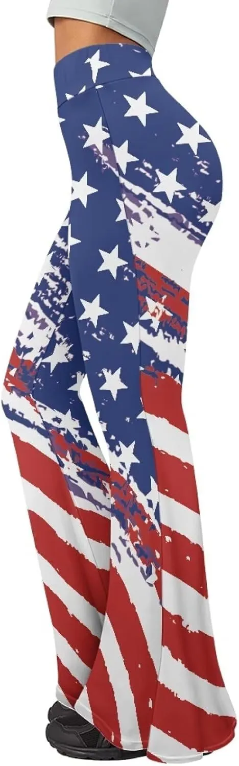 Women's 70S Yoga Pants Flare Ladies Hippie Flower Flared Leggings Athletic Leggings High Waisted Workout Pants