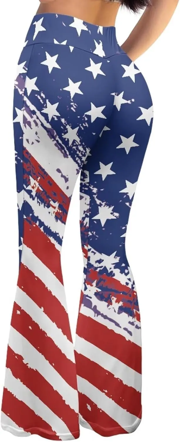 Women's 70S Yoga Pants Flare Ladies Hippie Flower Flared Leggings Athletic Leggings High Waisted Workout Pants