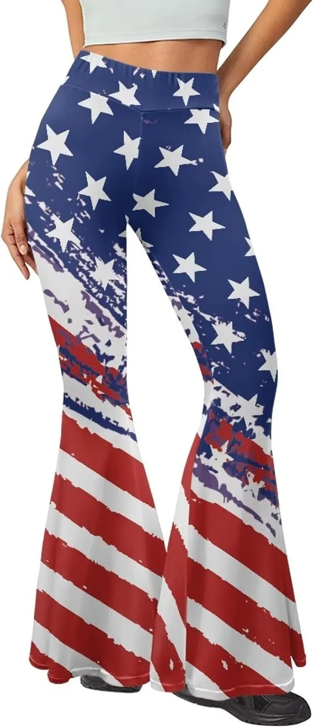 Women's 70S Yoga Pants Flare Ladies Hippie Flower Flared Leggings Athletic Leggings High Waisted Workout Pants