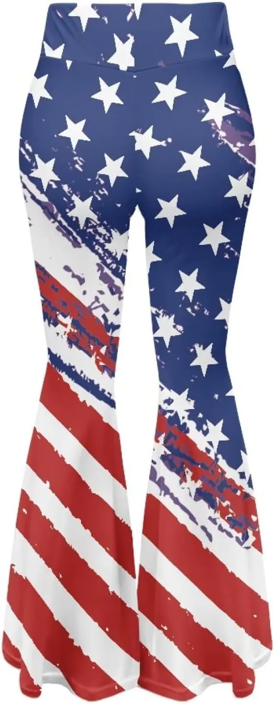Women's 70S Yoga Pants Flare Ladies Hippie Flower Flared Leggings Athletic Leggings High Waisted Workout Pants