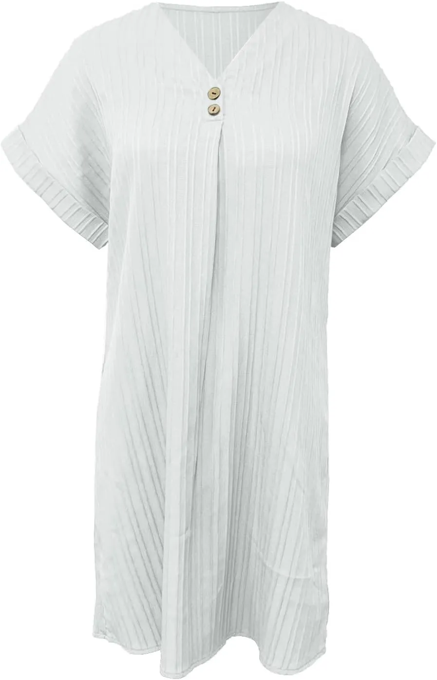 Womens Button Down Shirt Dress Summer Cotton Linen Dress V-Neck Mini Dress Casual Short Sleeve Loose Tunic Dresses