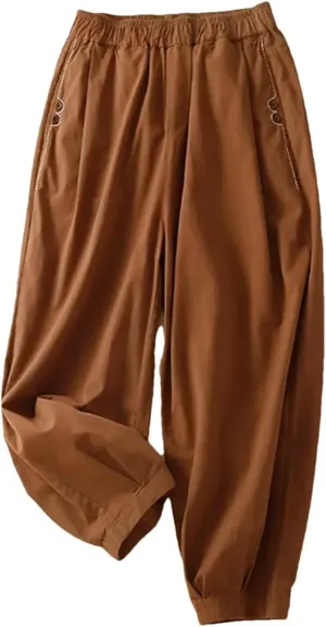 Women's Casual Elastic Waist Wide Leg Pants Loose Ankle Length Harem Pants
