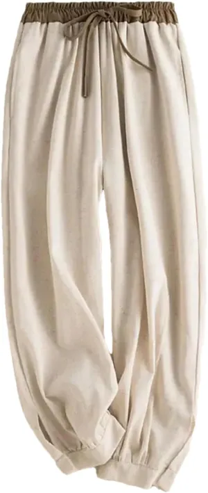 Women's Casual High Waist Nine-Point Pants Solid Color Loose Drawstring Harem Pants