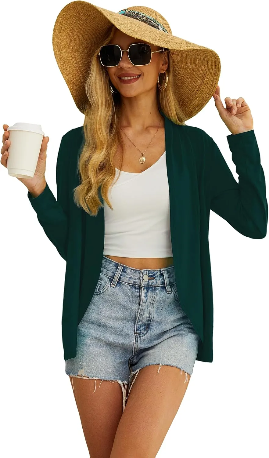 Womens Casual Lightweight with Pocketes Long Sleeve Open Front Cardigan