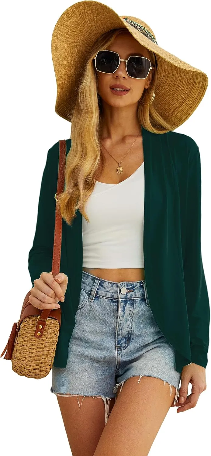 Womens Casual Lightweight with Pocketes Long Sleeve Open Front Cardigan