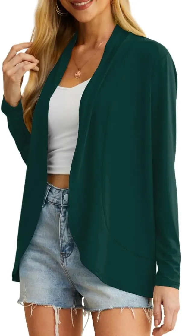Womens Casual Lightweight with Pocketes Long Sleeve Open Front Cardigan