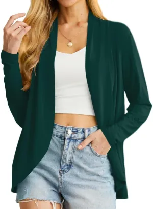 Womens Casual Lightweight with Pocketes Long Sleeve Open Front Cardigan