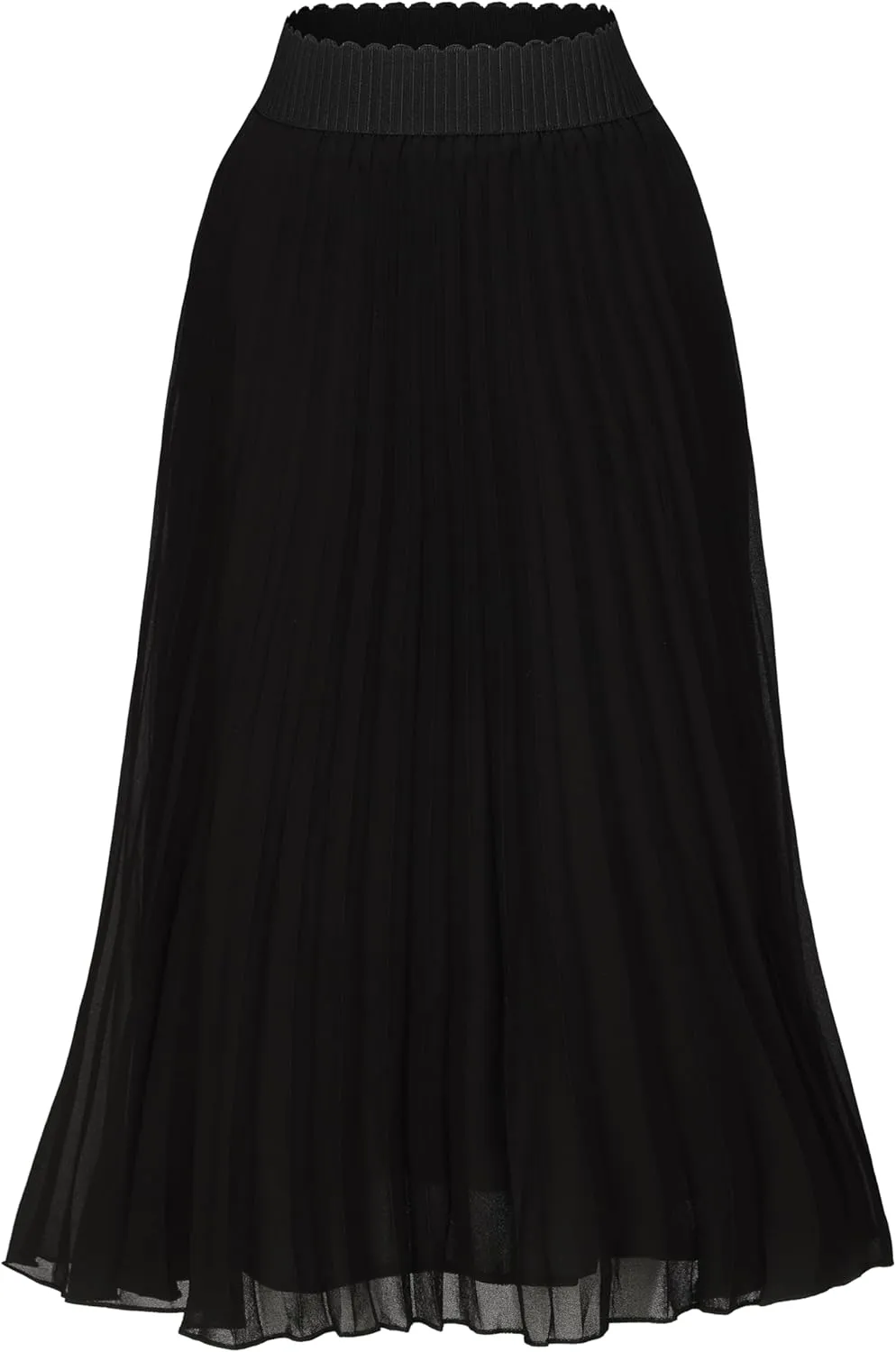 Womens Chiffon High Waist Skirt Pleated A-Line Swing Elastic Shirring Midi Length