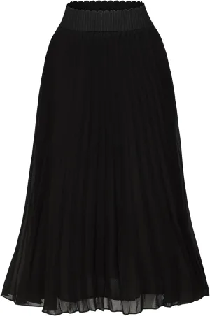 Womens Chiffon High Waist Skirt Pleated A-Line Swing Elastic Shirring Midi Length