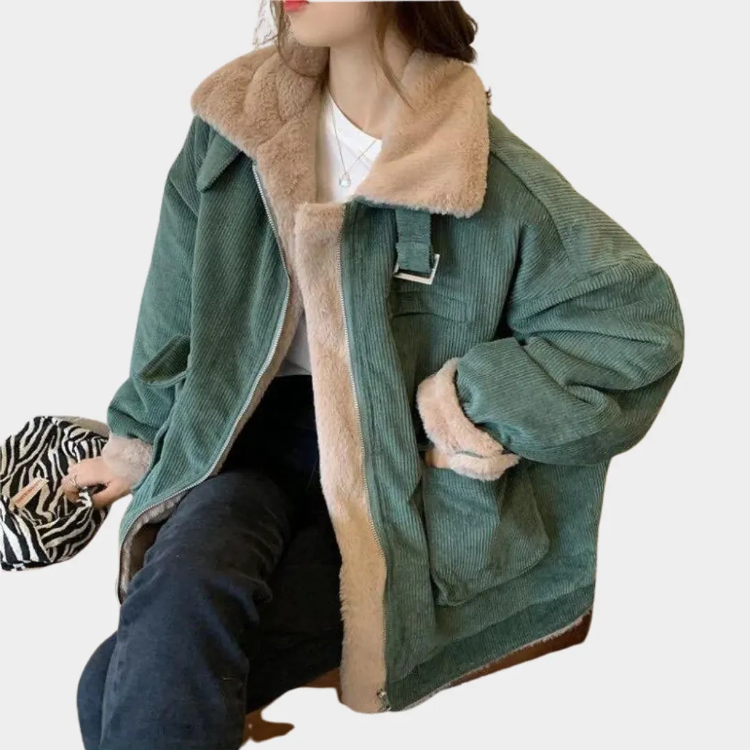 Women's Corduroy Lamb Wool Jacket  Thick & Warm  Zipper Closure  Loose Fit  Comfortable & Stylish  Multiple Colours