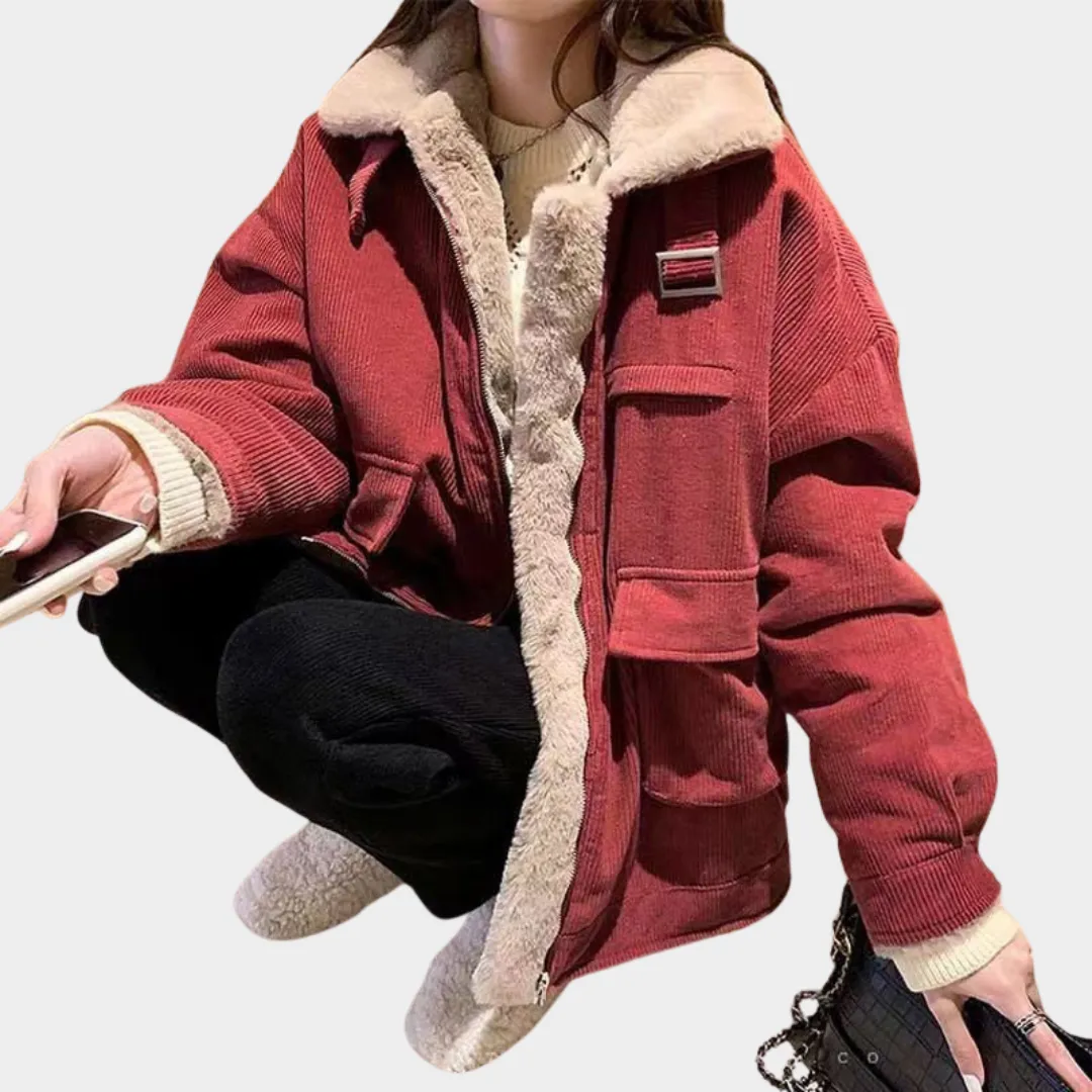Women's Corduroy Lamb Wool Jacket  Thick & Warm  Zipper Closure  Loose Fit  Comfortable & Stylish  Multiple Colours