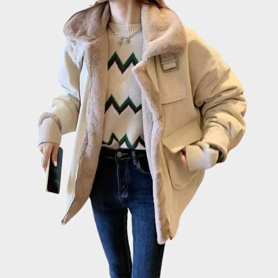 Women's Corduroy Lamb Wool Jacket  Thick & Warm  Zipper Closure  Loose Fit  Comfortable & Stylish  Multiple Colours