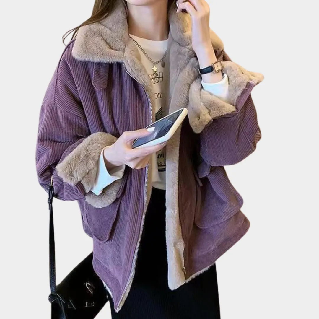 Women's Corduroy Lamb Wool Jacket  Thick & Warm  Zipper Closure  Loose Fit  Comfortable & Stylish  Multiple Colours