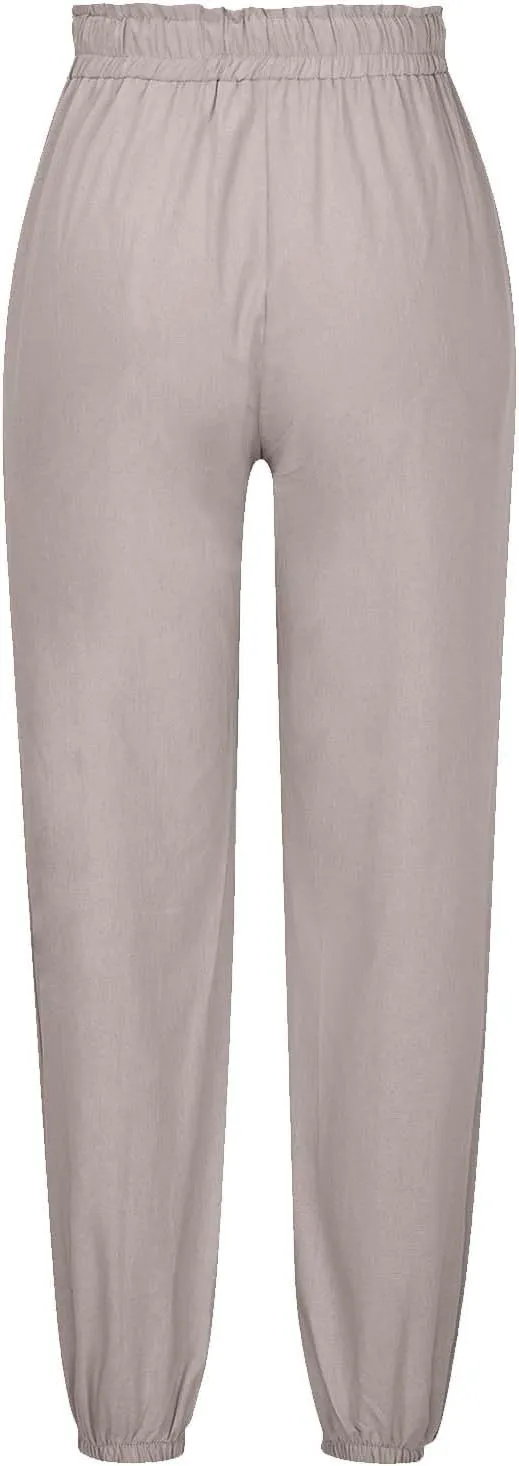Womens Cotton Linen Jogger Pants Summer Fall Casual Drawstring High Waist Lounge Trousers with Pockets