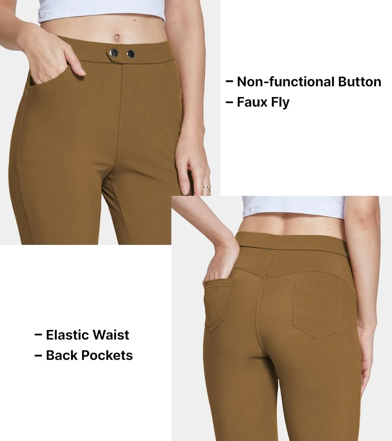 Women's Dress Pants Pull-on Super Stretch Business Casual Jeggings Capris Work Leggings with Pockets