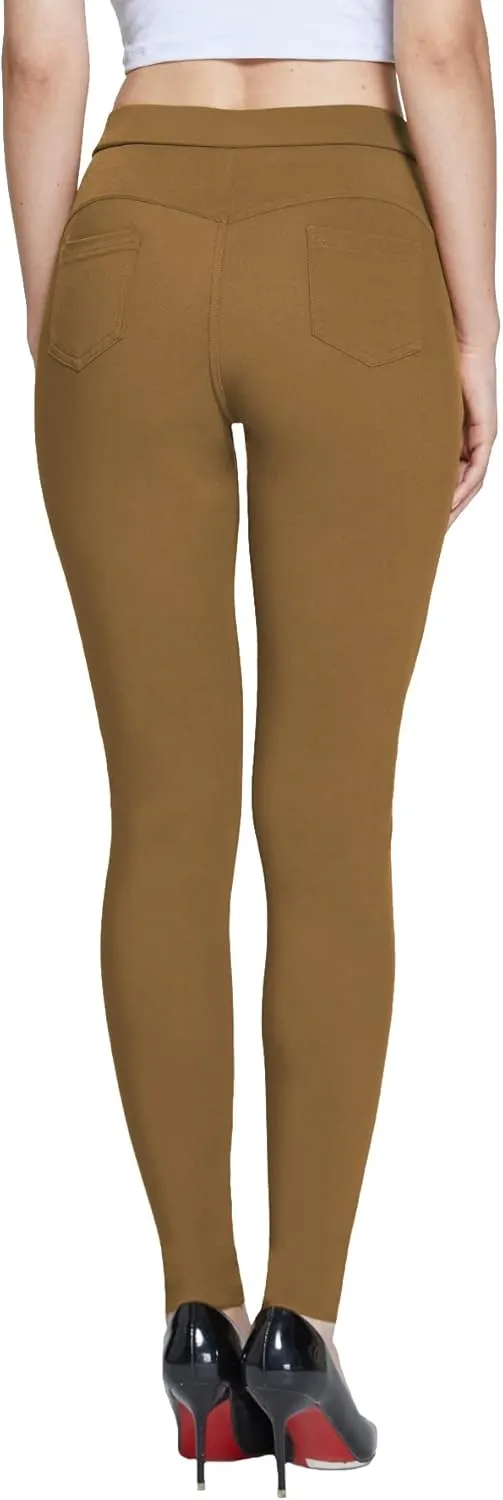 Women's Dress Pants Pull-on Super Stretch Business Casual Jeggings Capris Work Leggings with Pockets