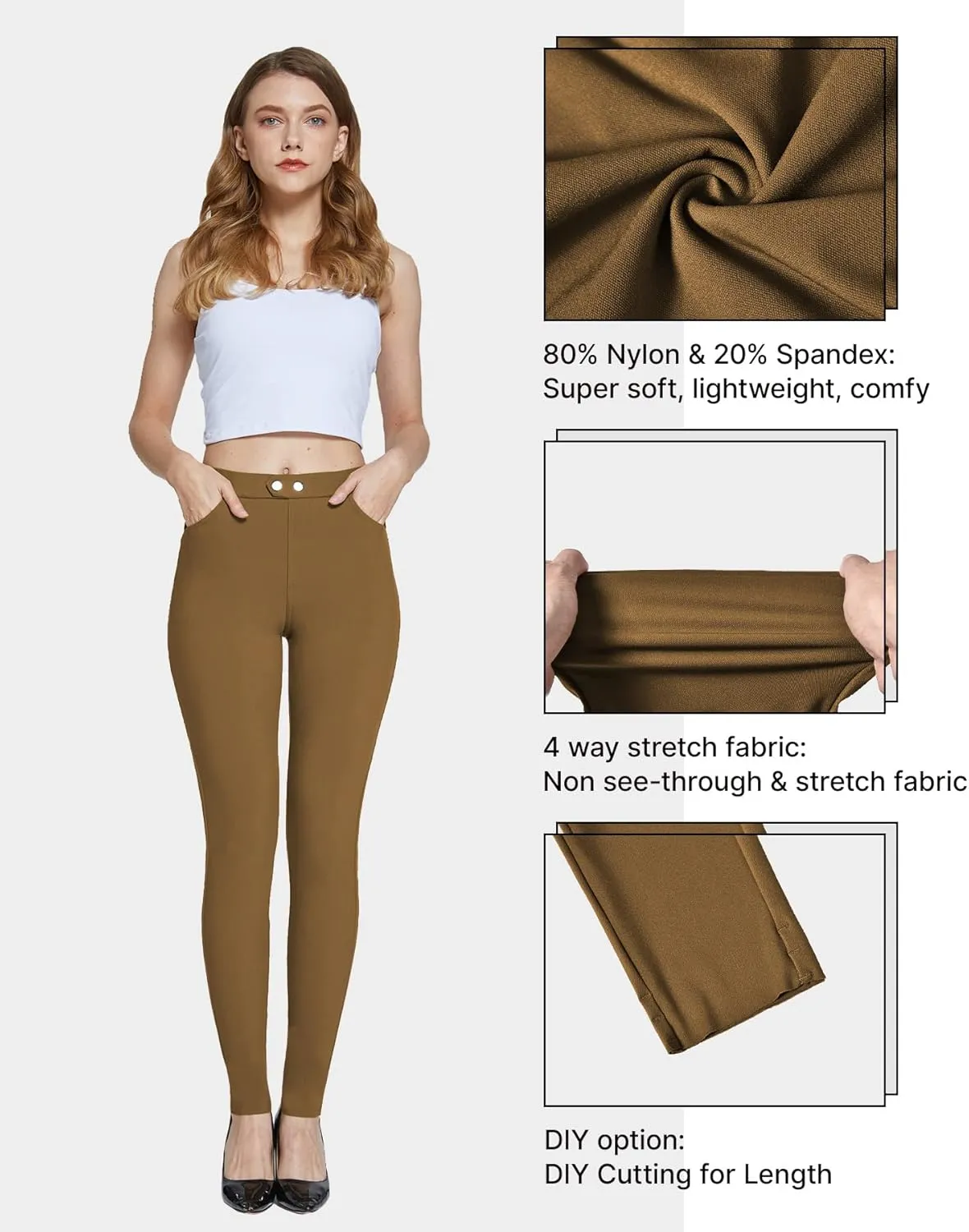 Women's Dress Pants Pull-on Super Stretch Business Casual Jeggings Capris Work Leggings with Pockets