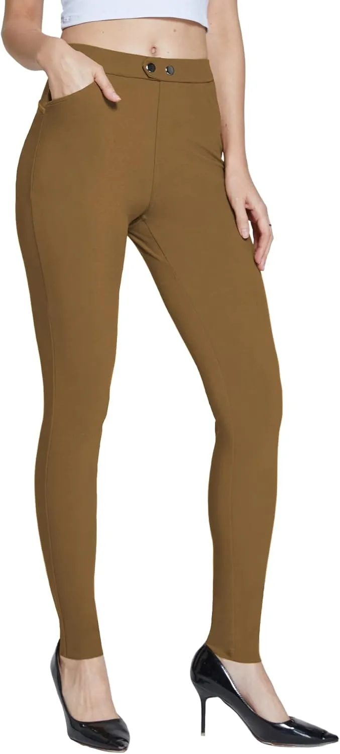 Women's Dress Pants Pull-on Super Stretch Business Casual Jeggings Capris Work Leggings with Pockets