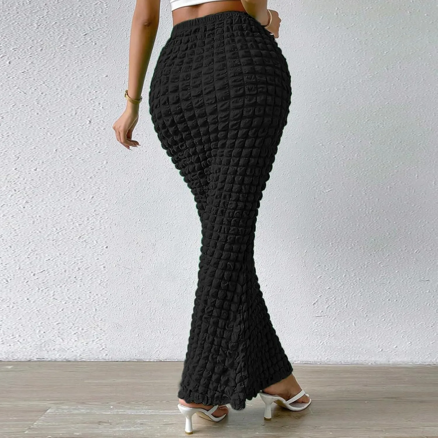 Womens Elegant Casual High Waisted Pleated Textured Fishtail Wrap Maxi Skirts Beach Club Sexy Vacation Outfits