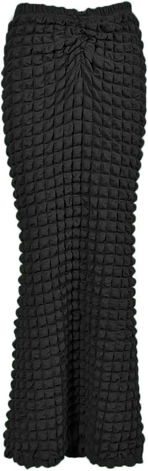 Womens Elegant Casual High Waisted Pleated Textured Fishtail Wrap Maxi Skirts Beach Club Sexy Vacation Outfits