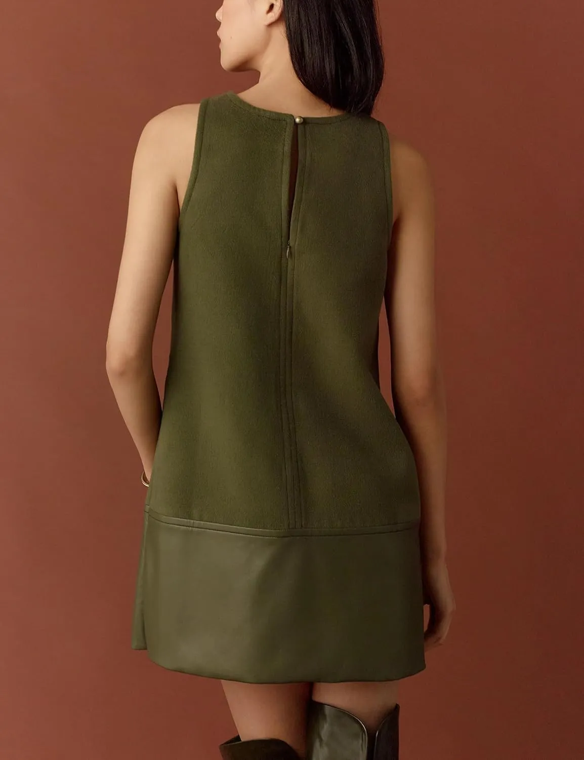 Womens Faux Leather Shift Mini Dress Sleeveless Short Dresses with Back Zipper