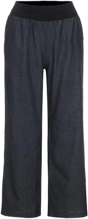Women's High Waist Casual Denim Pants with Elastic Waist Cotton Pull-on Wide Leg Loose Fit Palazzo Jeans Trousers