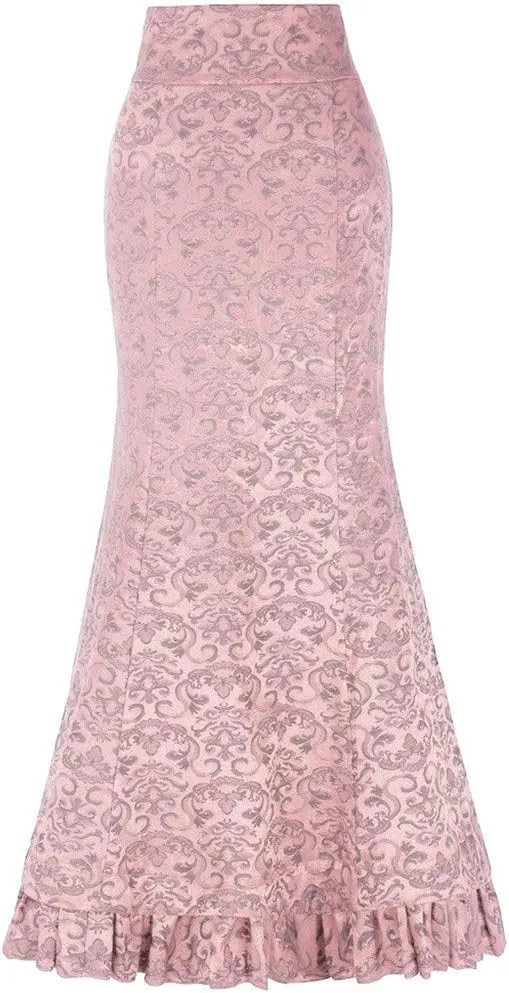Womens High Waist Skirts Floor Length Retro Mermaid Bandage Printed Skirt Vintage Fishtail Pencil Skirt Maxi Wrap Dress