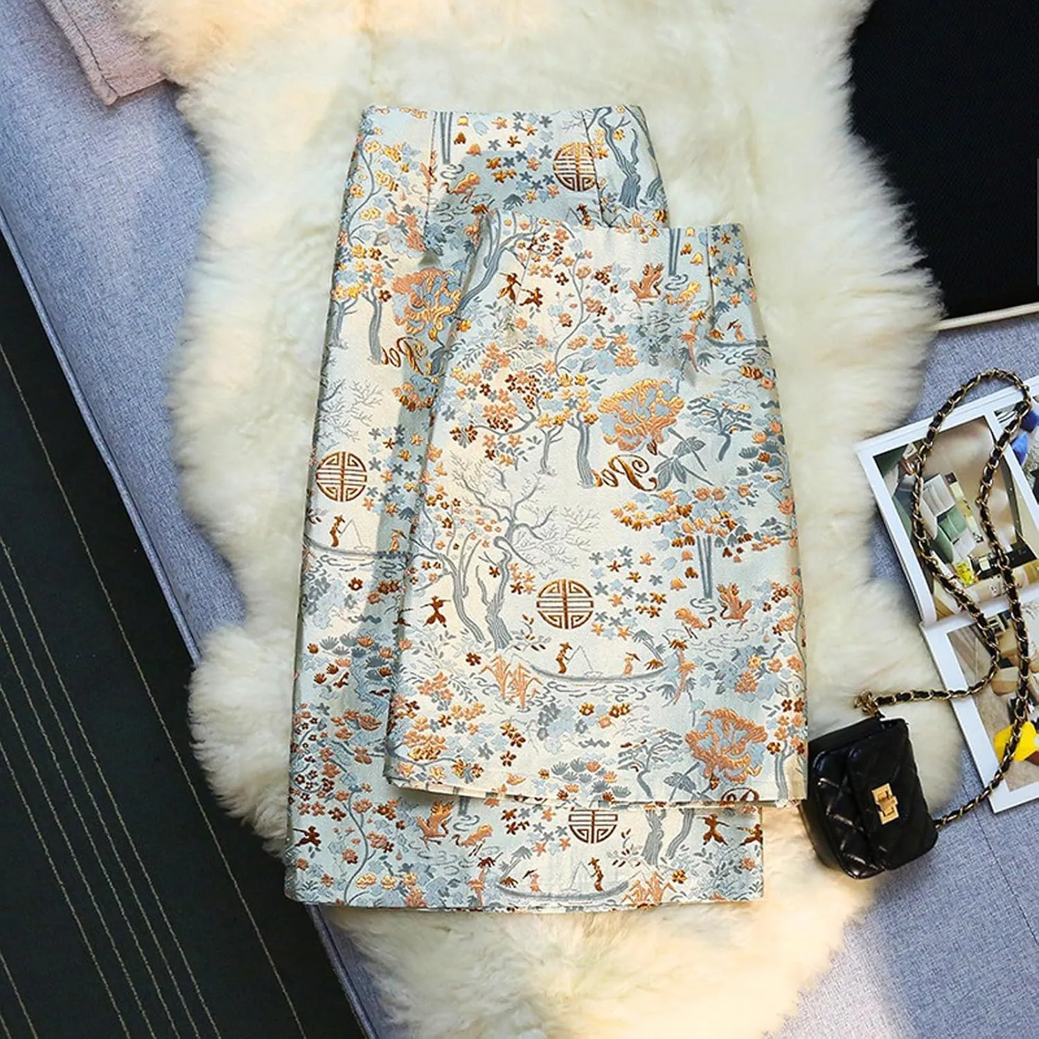 Women's high Waisted Embroidered Mini Skirt, Retro Bohemian Printed Pencil Skirt, Buttocks Wrapped Skirt