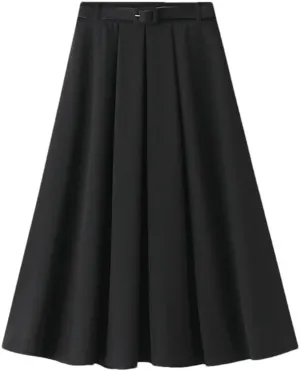 Women's Korean Style Spring High Waist A - Line Midi Skirt with Belt Elegant Long Skirt for Women