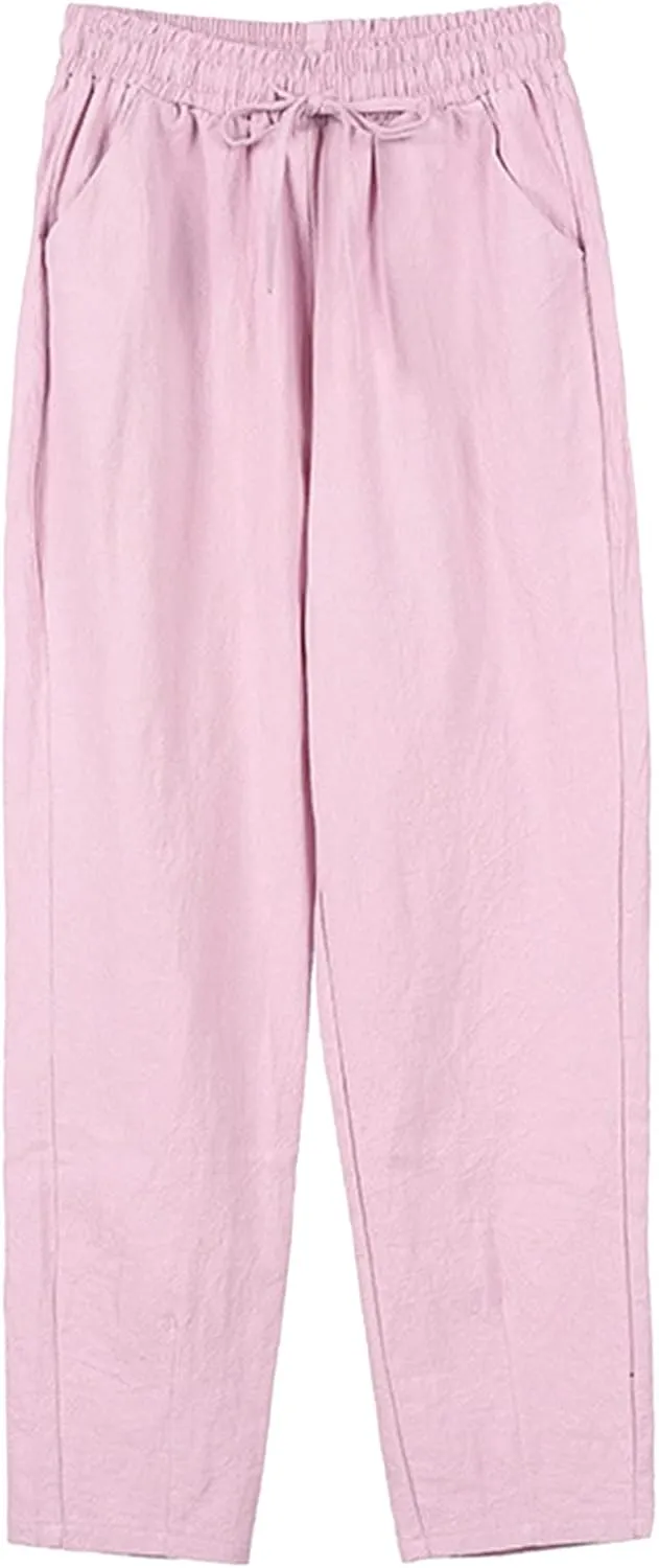 Women's Linen Blend Summer Palazzo Pant Trousers Low Waist Stretchy Slim Fit Palazzo Pants Trendy