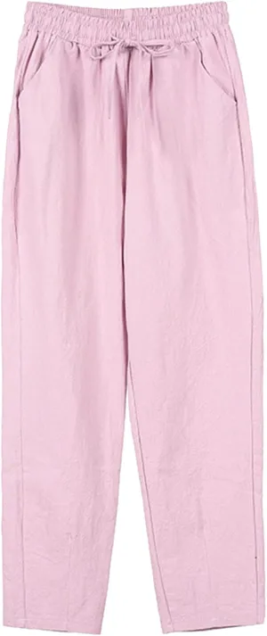 Women's Linen Blend Summer Palazzo Pant Trousers Low Waist Stretchy Slim Fit Palazzo Pants Trendy