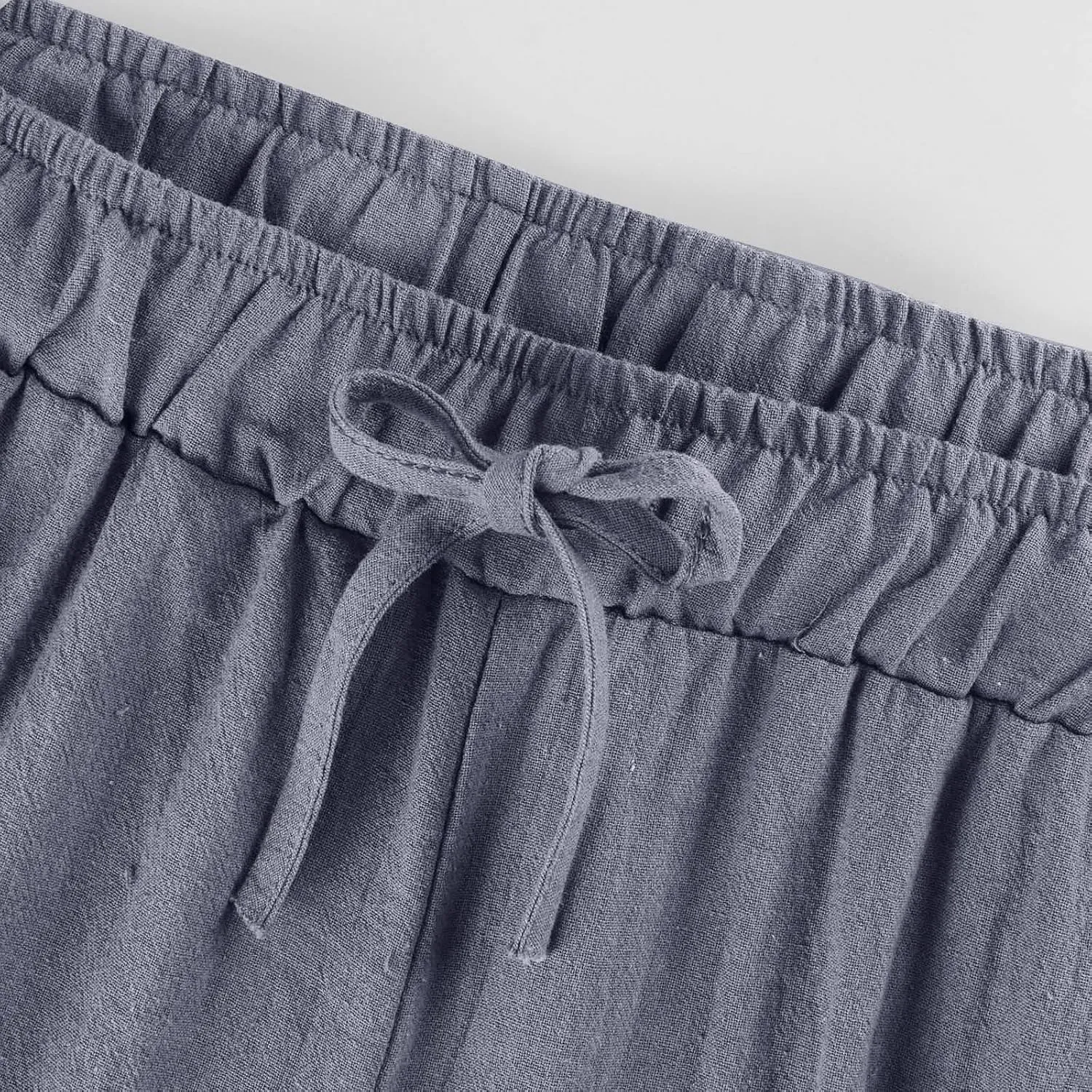 Womens Linen Pants 2025 Summer Beach Lounge Wide Leg Trousers Drawstring High Waisted Palazzo Pants with Pockets