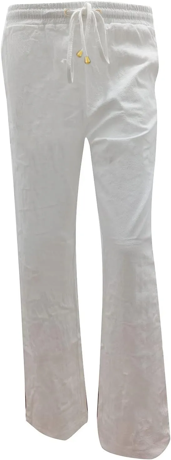 Womens Linen Pants Casual Elastic Waist Loose Summer Beach Pants Drawstring High Waisted Stright Leg Lounge Pants for Women