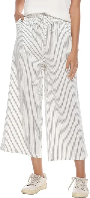 Womens Linen Pants Wide Leg High Waisted Drawstring Casual Loose Beach Pants with Pockets