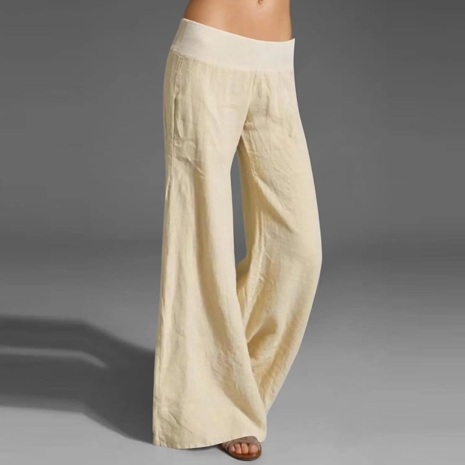 Womens Linen Summer Palazzo Palazzo Pants Low Waist Stretchy Straight Slim-Fit Pants Work Business