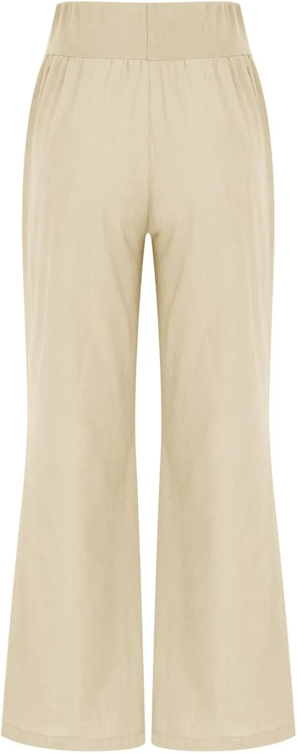Womens Linen Summer Palazzo Palazzo Pants Low Waist Stretchy Straight Slim-Fit Pants Work Business