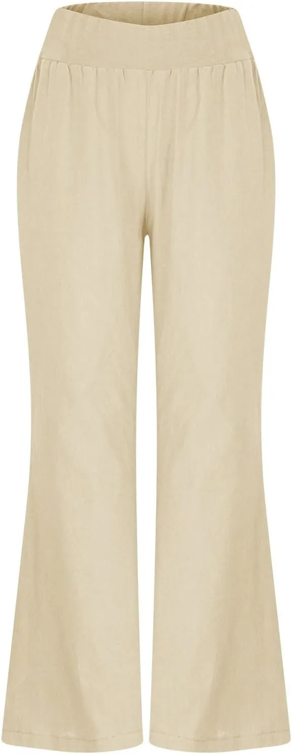Womens Linen Summer Palazzo Palazzo Pants Low Waist Stretchy Straight Slim-Fit Pants Work Business