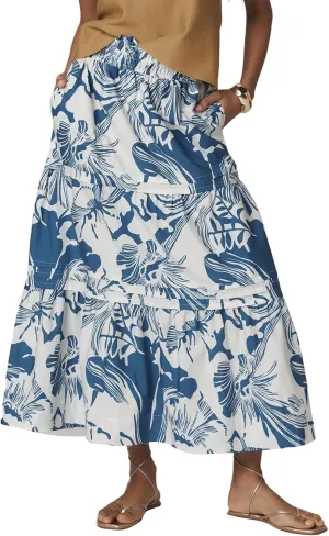 Womens Long Maxi Skirts Casual Boho Smocked High Waisted Flowy Tiered Ruffle A Line Floral Midi Dress with Pockets