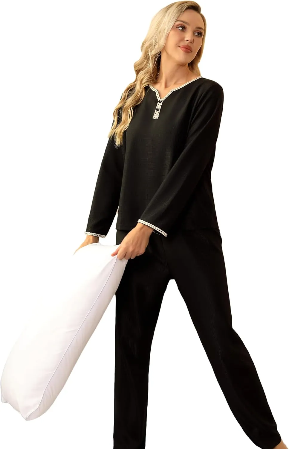 Womens Pajama Sets Petite Pajamas Sleepwear, Cute Waffle Knit Lounge wear Pj Sets