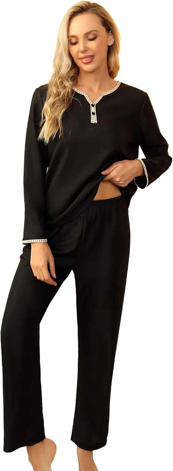 Womens Pajama Sets Petite Pajamas Sleepwear, Cute Waffle Knit Lounge wear Pj Sets
