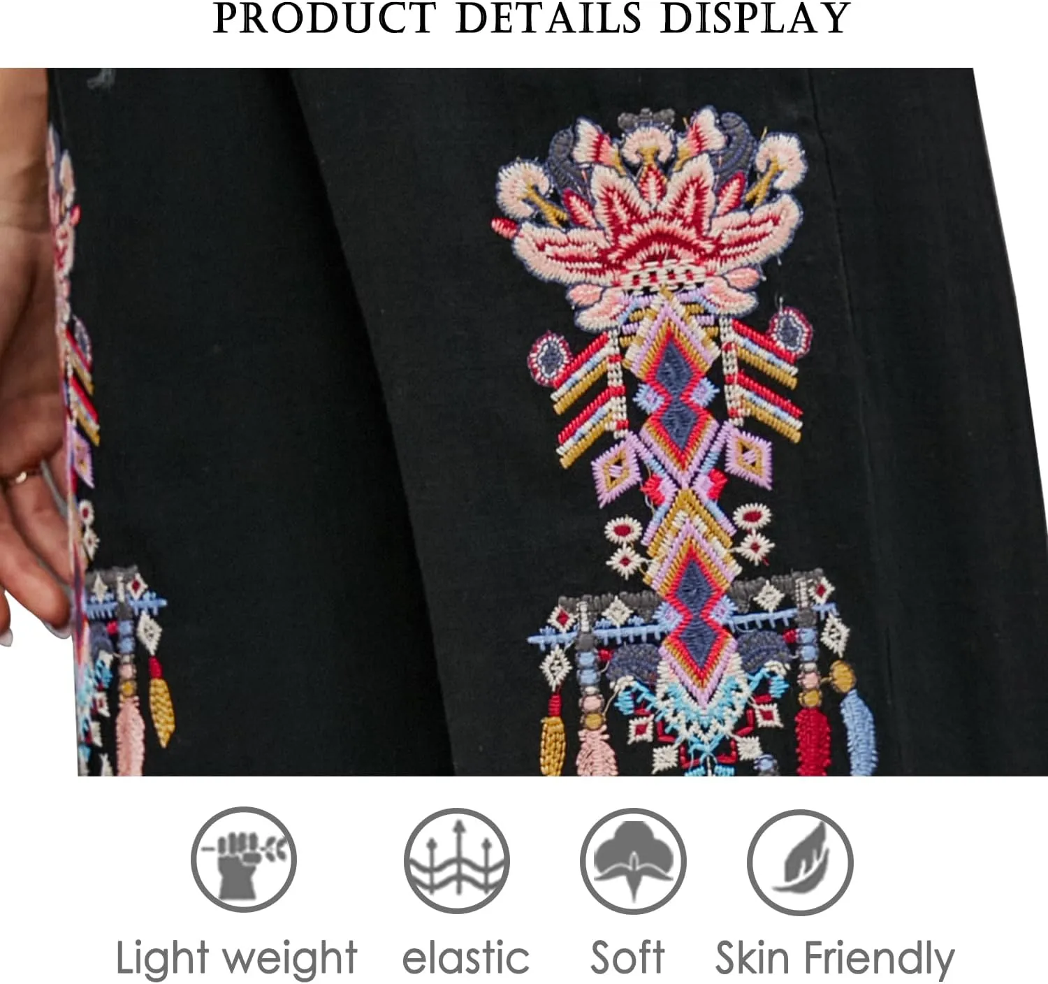 Women's Pants Casual,Floral Embroidered Wide Leg Pants for Women,High Waisted Pants for Women Long Loose Pants.