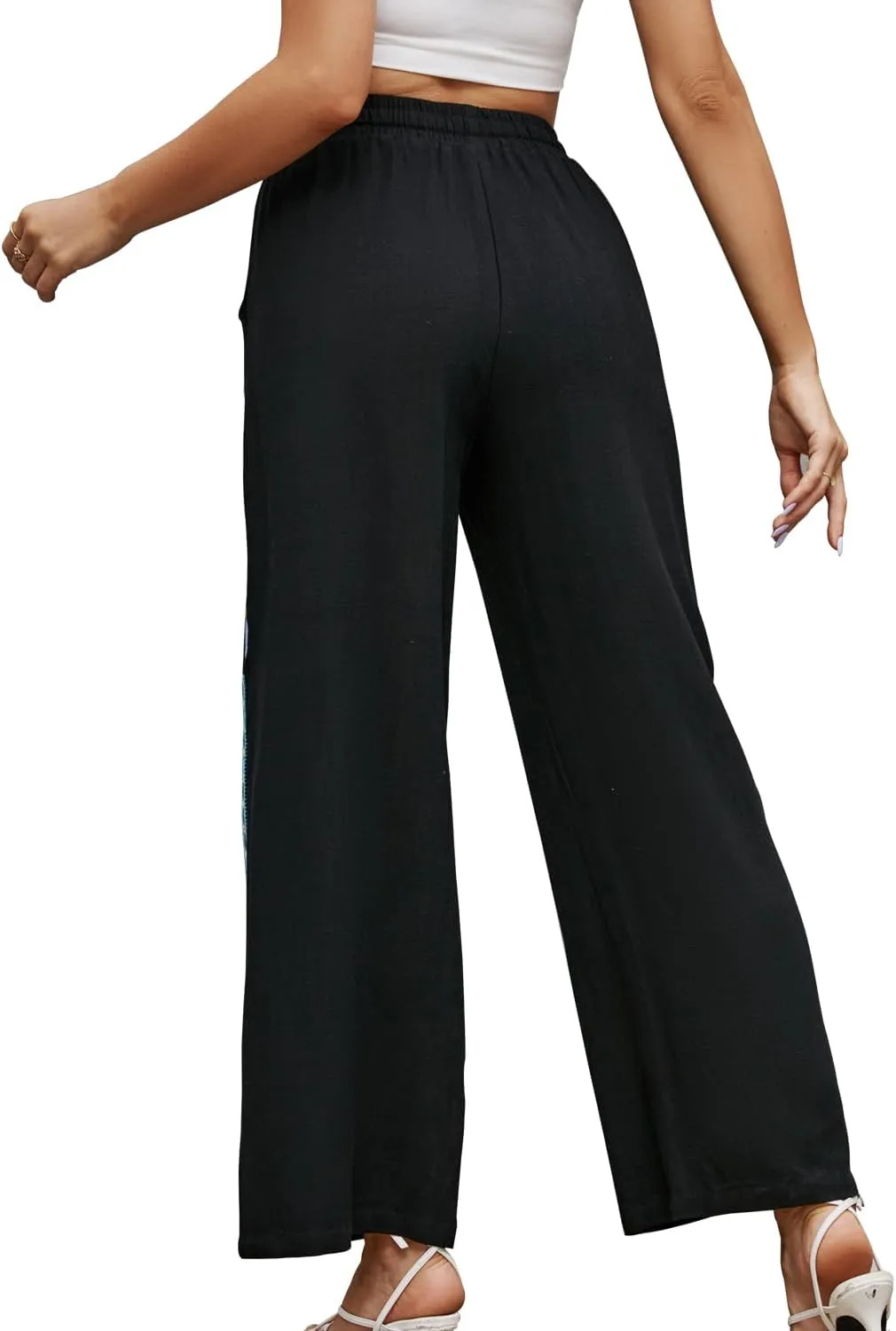 Women's Pants Casual,Floral Embroidered Wide Leg Pants for Women,High Waisted Pants for Women Long Loose Pants.