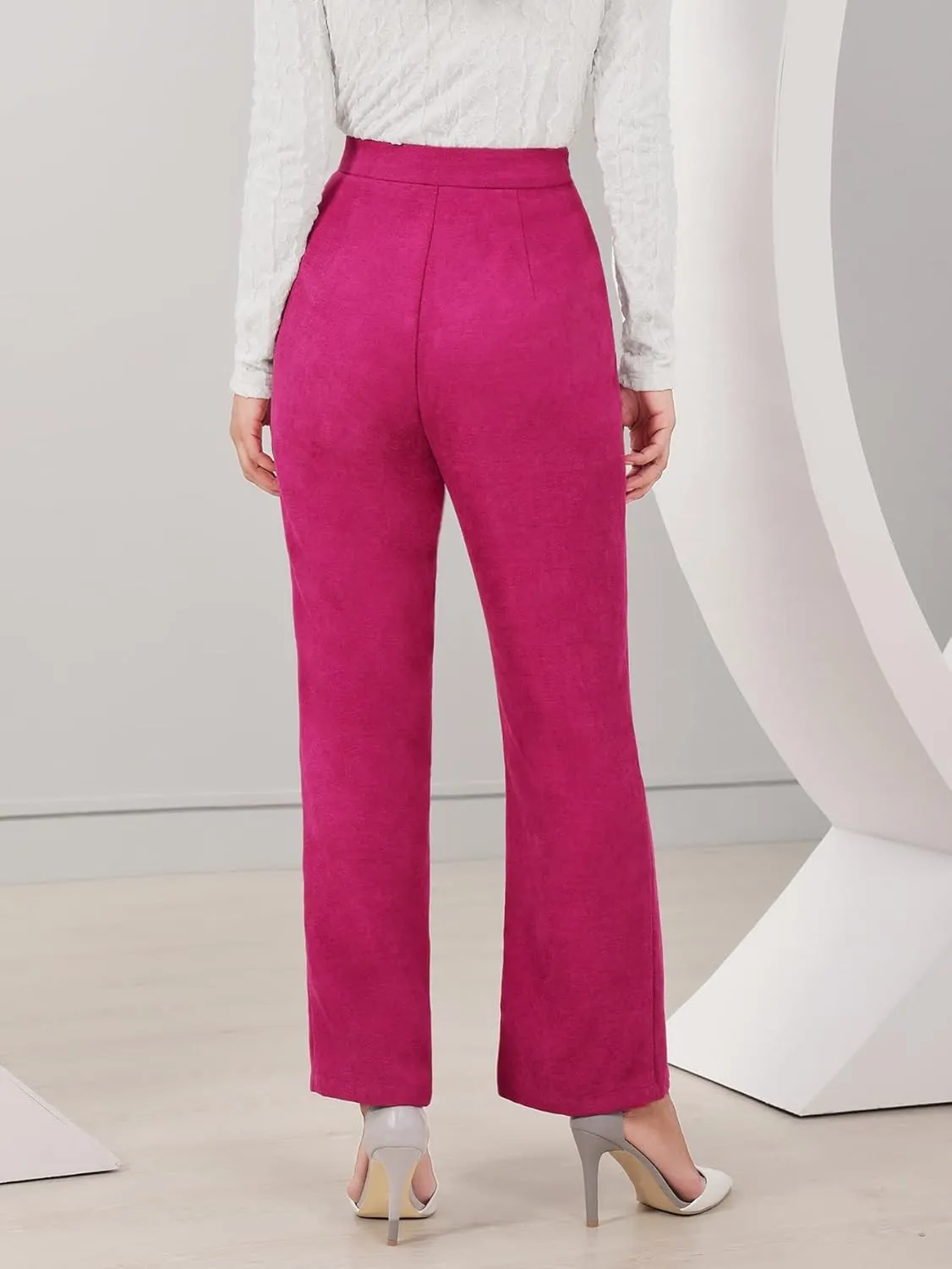 Women's Pants High Waist Split Hem Pants Fashion Casual Pants (Color : Hot Pink, Size : X-Large)
