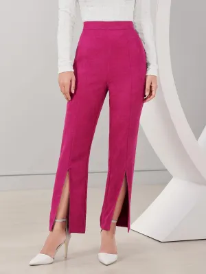 Women's Pants High Waist Split Hem Pants Fashion Casual Pants (Color : Hot Pink, Size : X-Large)