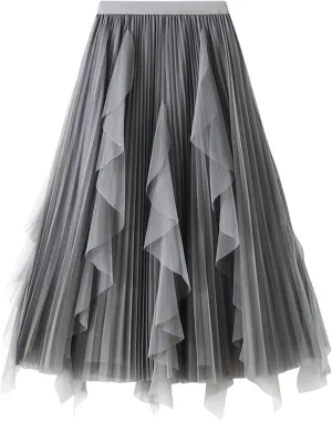 Women's Pleated Skirt Summer Long Beach Skirt Party Skirt Ladies High Waist Pleated A-Line Midi Skirt