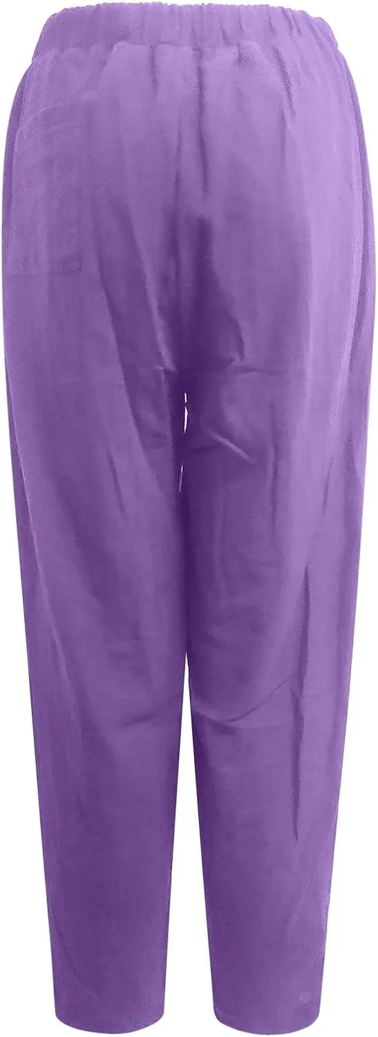 Womens Plus Size Linen Pants Casual High Waist Wide Leg Trousers Summer Trendy Loose Fit Harem Palazzo with Pocket