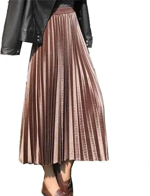 Women's Spring Summer Solid Color Skirt Elegant Mid-Length High Waist Midi Pleated Skirt
