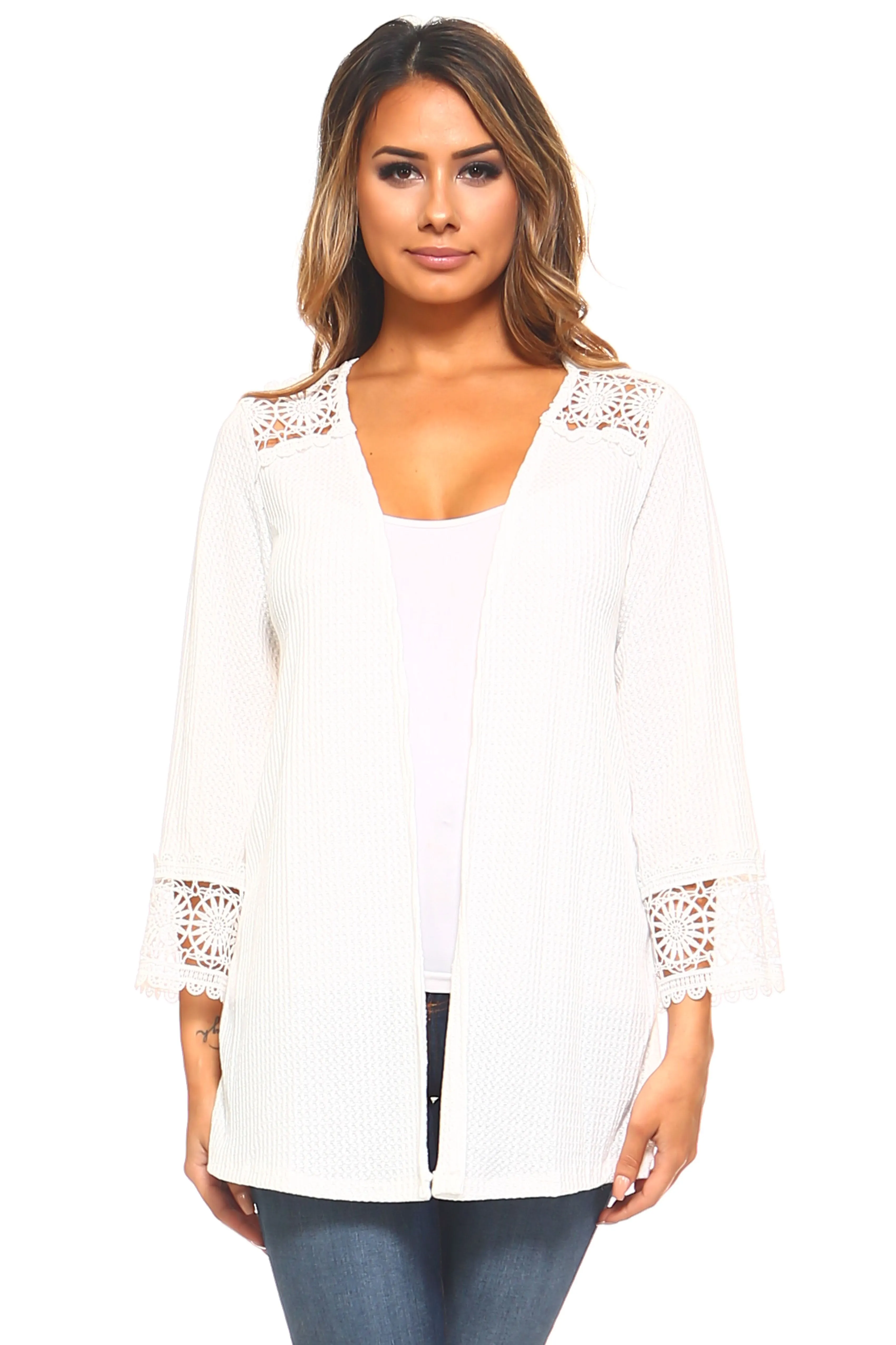 Women's Stretch Crochet Detail Cardigan