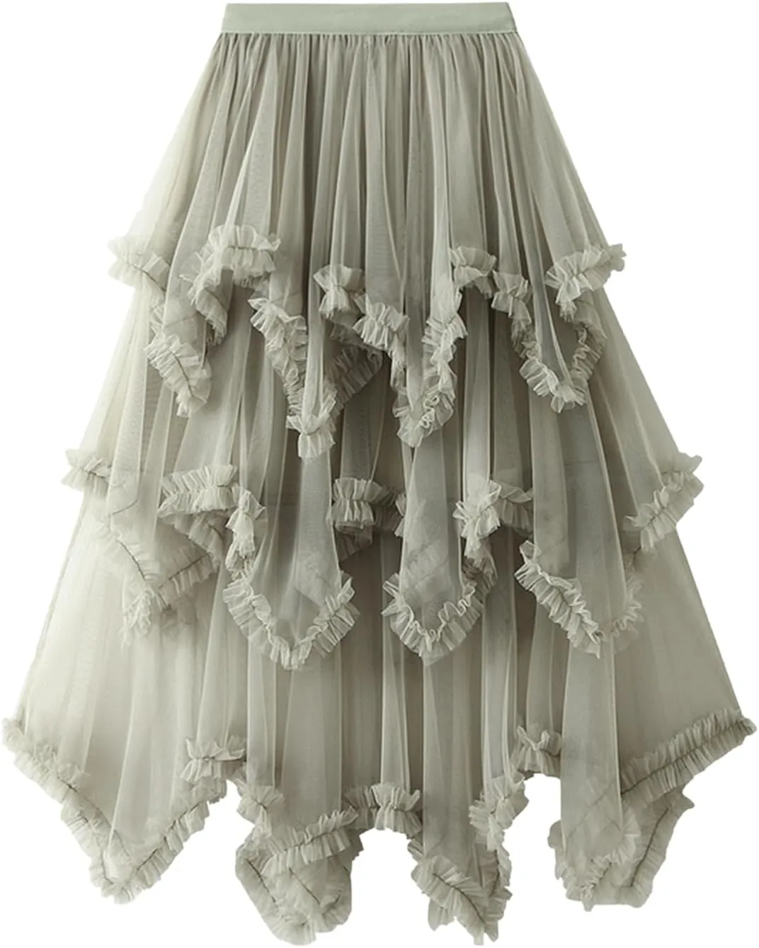 Women's Tulle Skirt A-Line Midi Skirts Irregular Underskirt Ladies Elegant Layered Skirt for Wedding Party Prom